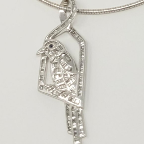 Bird Diamond Sapphire 2.45ctw Pendant 14K White Gold 15gr - Picture 5 of 6